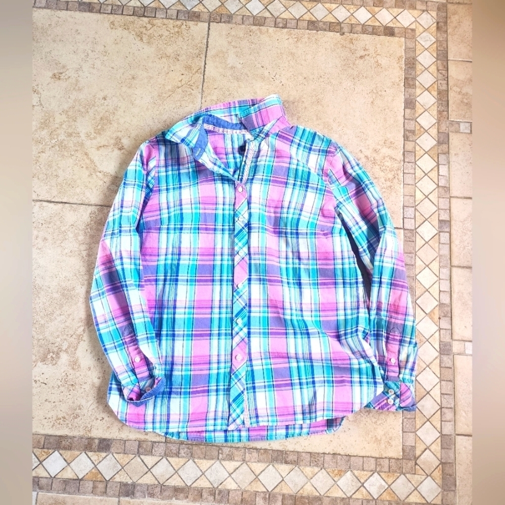 Talbots Women's Vibrant Plaid Button Down Shirt
